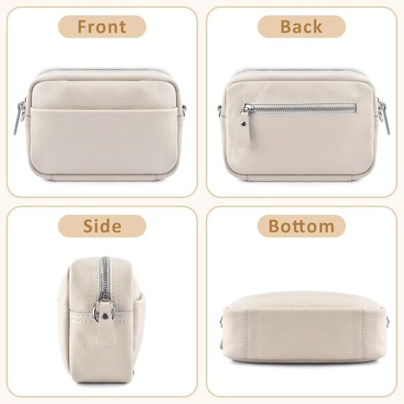 Beige Leather Crossbody Bag for Women with Adjustable Strap, Gift Box, 10.24x3.1 - Picture 2 of 7